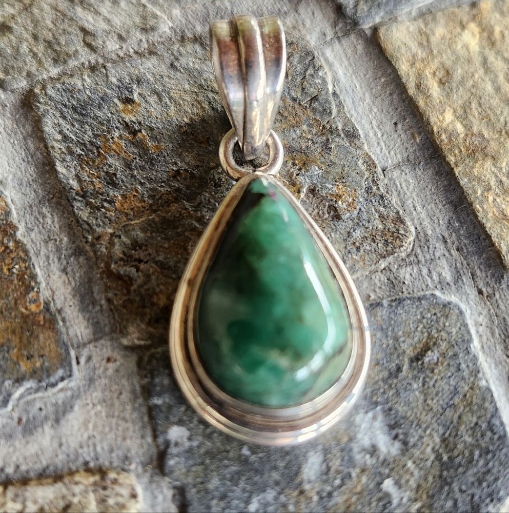 Sterling Silver Ruby Zoisite Gemstone Pendant - image 2